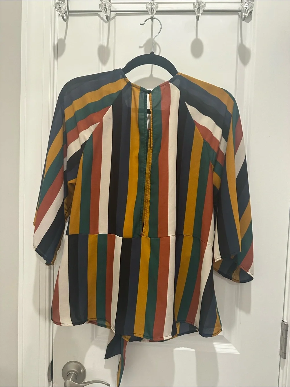 Caramel Multi-Color Striped Tie-Front Blouse - Picture 2 of 3